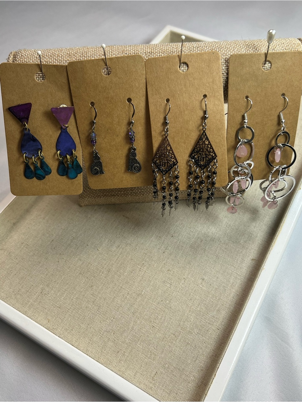 Bundle of Four Pairs of Dangle Beaded Metal Earrings